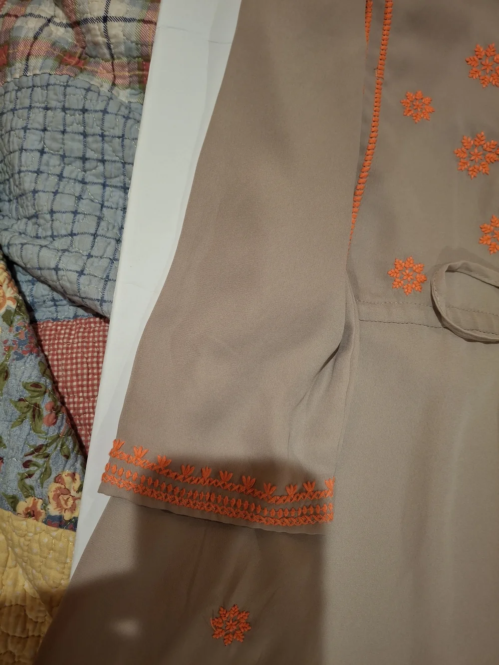 Esley Taupe Dress with Bright Embroidered Accents